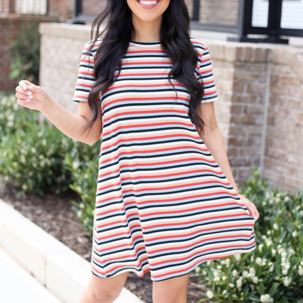 Ribbed Striped T-Shirt Dress